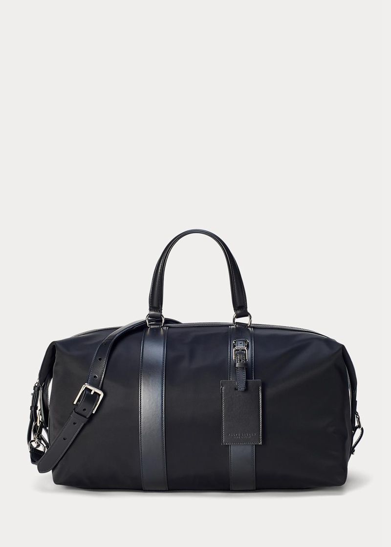 パープル レーベル バッグ メンズ 黒 レザー-trim Twill Duffel TEHXS4107